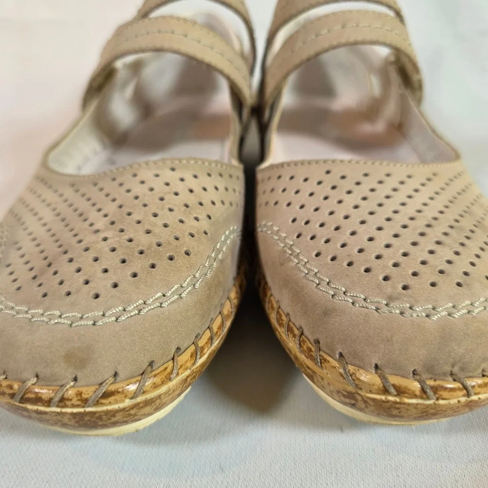 RIEKER Antistress Womens 39 Beige Leather Perforated Mary‎ Jane Flats 44895